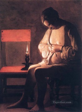 Mujer atrapando pulgas a la luz de las velas Georges de La Tour Pinturas al óleo
